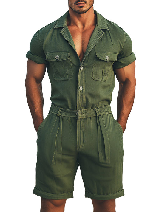 Retro Green Short Sleeve Jumpsuit