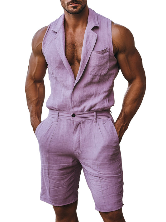 Vintage Purple Sleeveless Shorts Jumpsuit